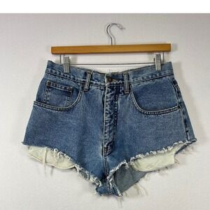 Vintage New York Line Denim Shorts Women 12 High Rise Distressed Cut‎ Off 90s